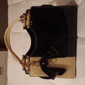 Navy and cream handbag